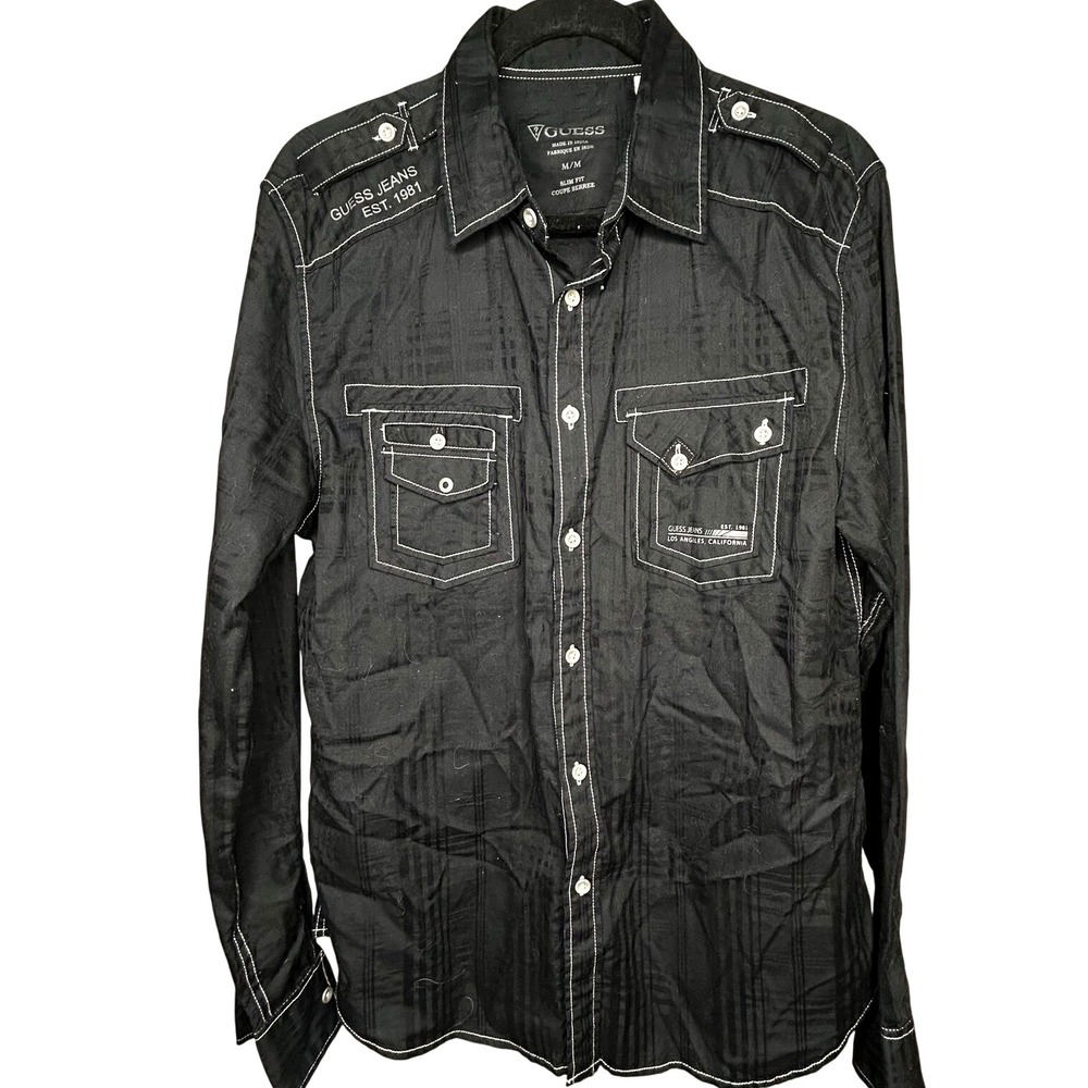 Guess Unisex Black Button Down Shirt- size M Coachella, concerts 100%‎ cotton